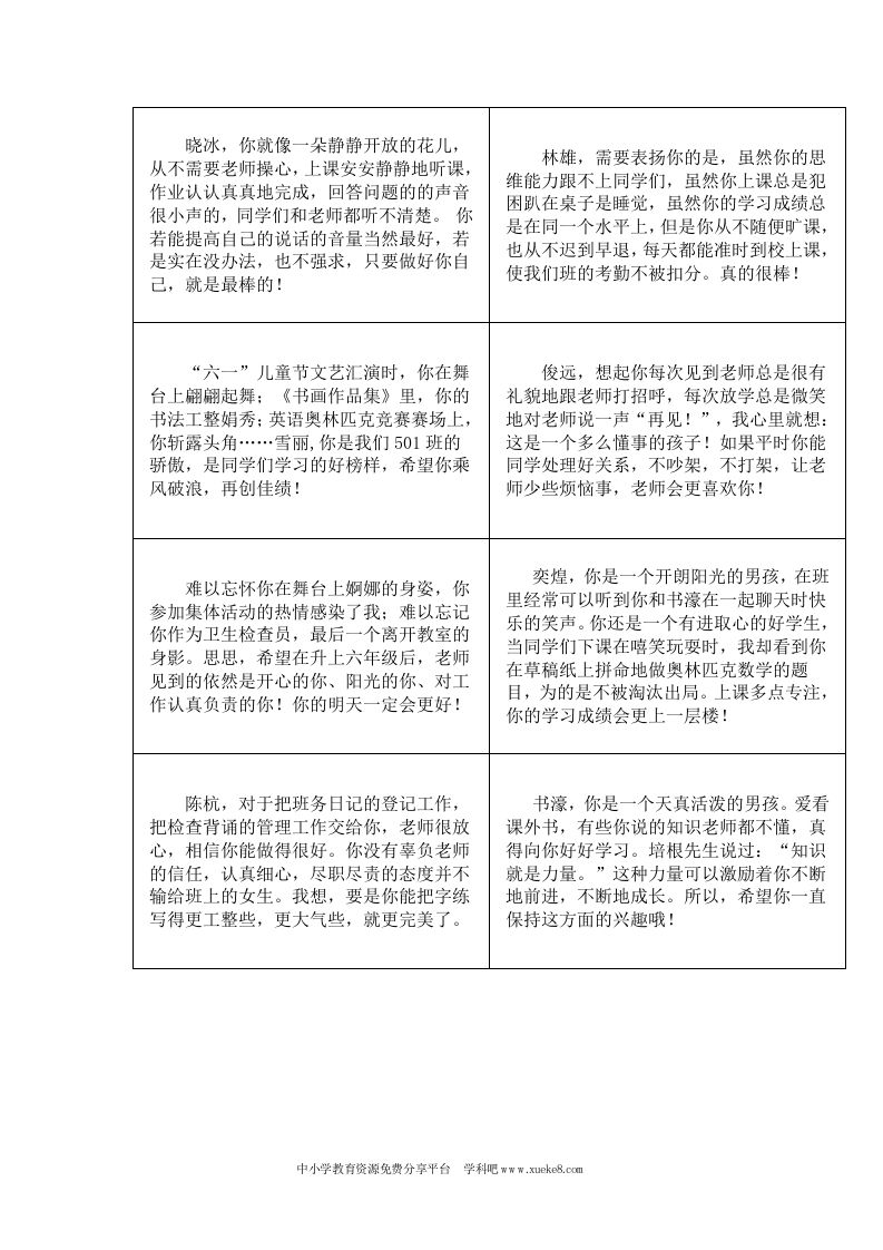 五年级小学生班主任期末评语02-jw