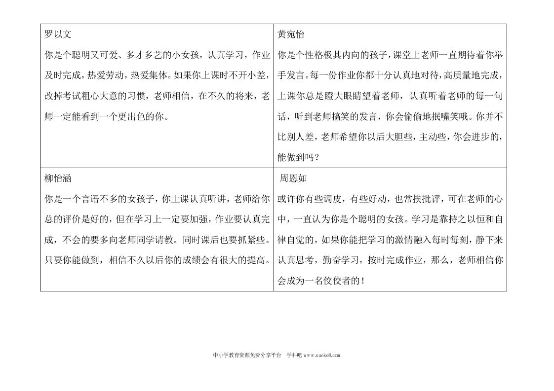 五年级上学期期末评语-jw