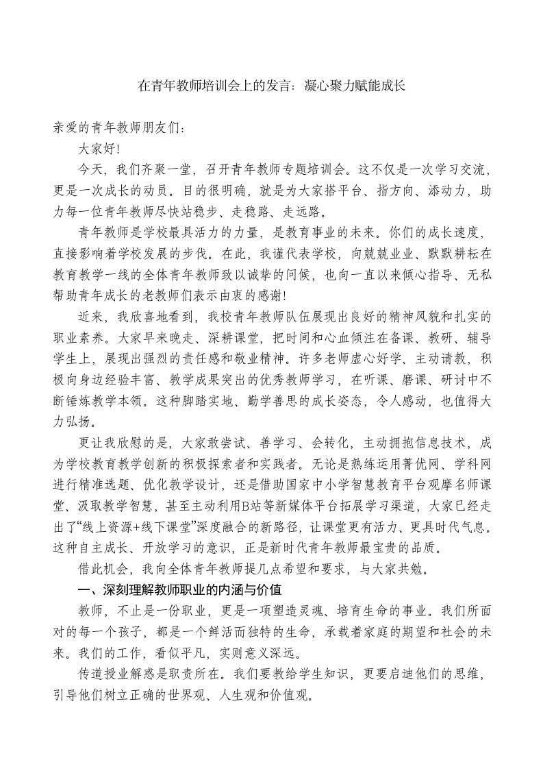 在青年教师培训会上的发言：凝心聚力赋能成长-jw