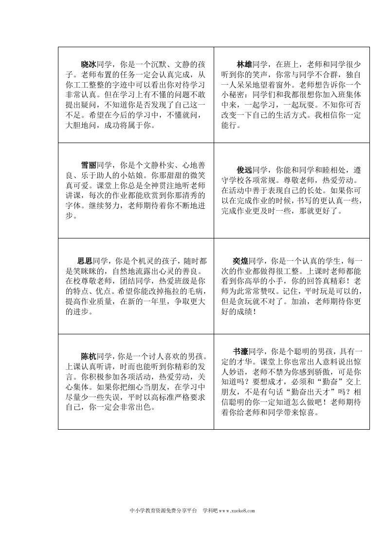 五年级班主任期末评语-jw