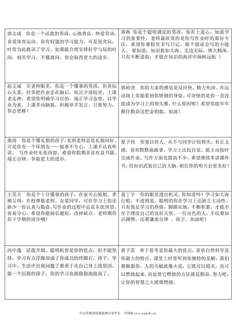 三下评语-jw