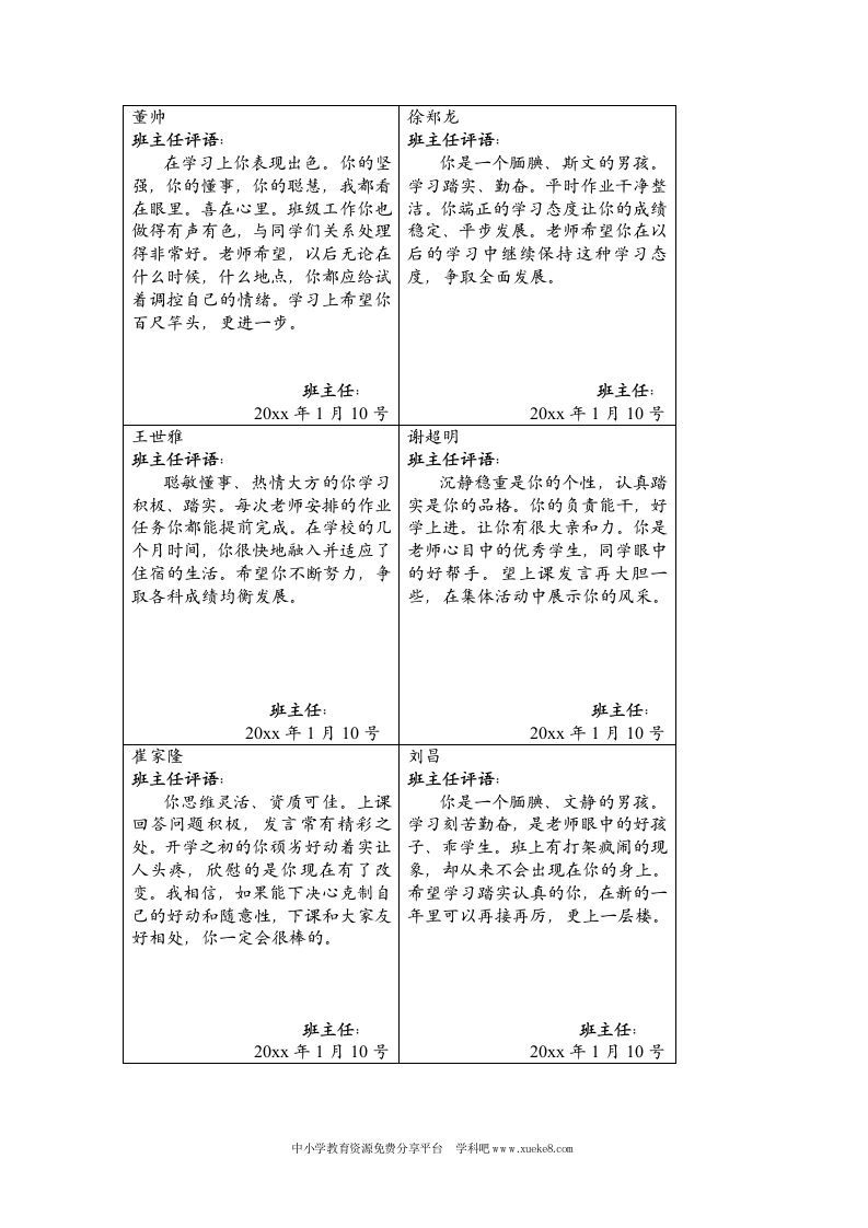 小学三年级学生期末评语集-jw